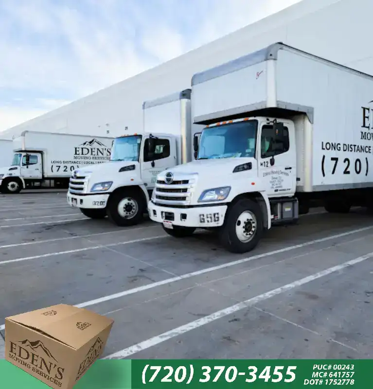 Eden's Moving Services truck fleet parked at Denver headquarters, ready for local moves