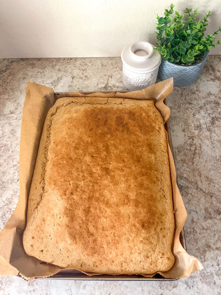 baking sheet pancake out of the oven