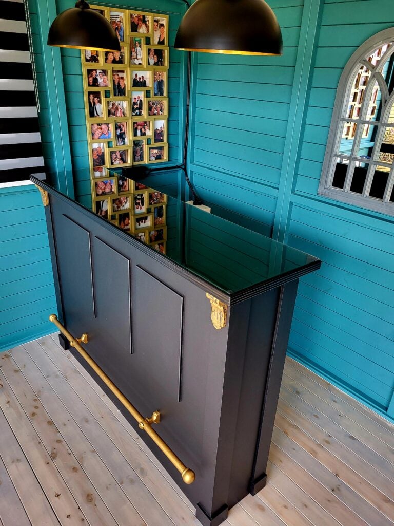 One of our handcrafted bars complete with a glass top to protect it