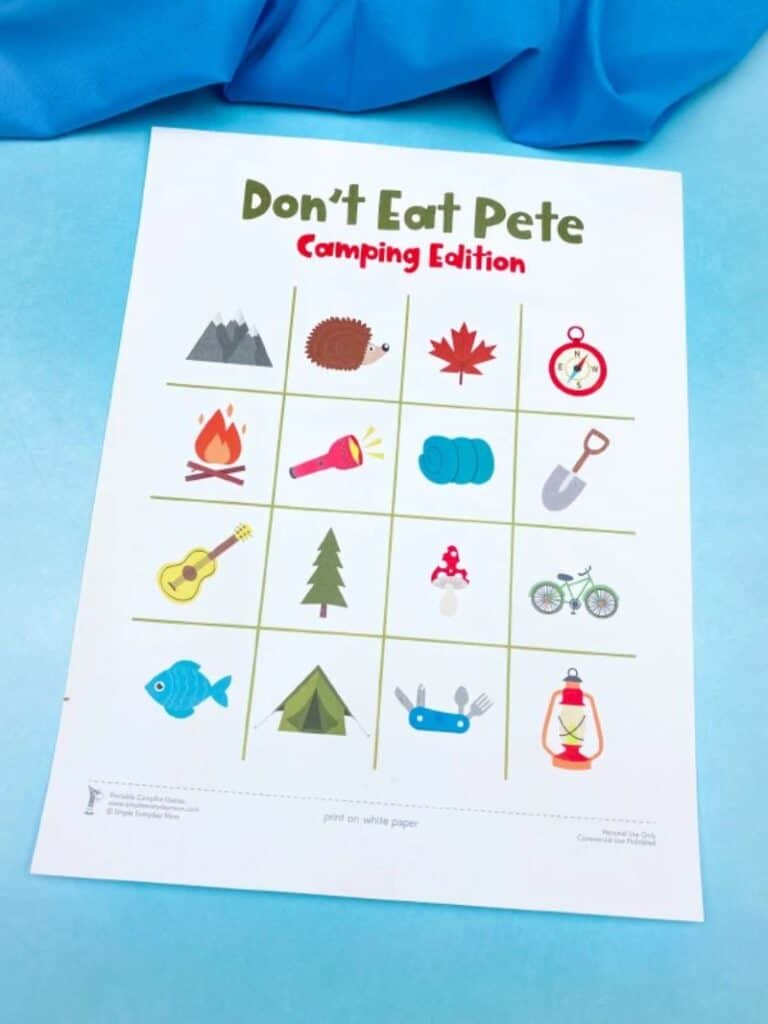 dont eat pete camping edition printable game