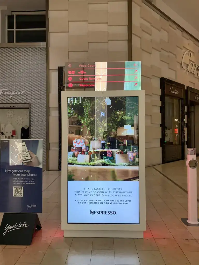 Professional interactive kiosk digital signage display at a mall