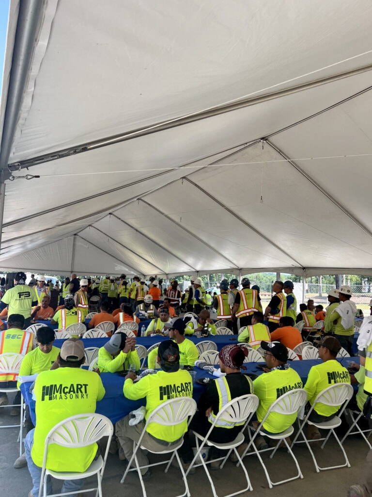 Construction crews enjoy a BBQ lunch at 1000 Social at The Exchange Raleigh