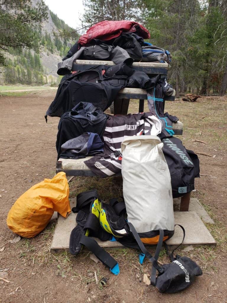 pile of motorcycle gear