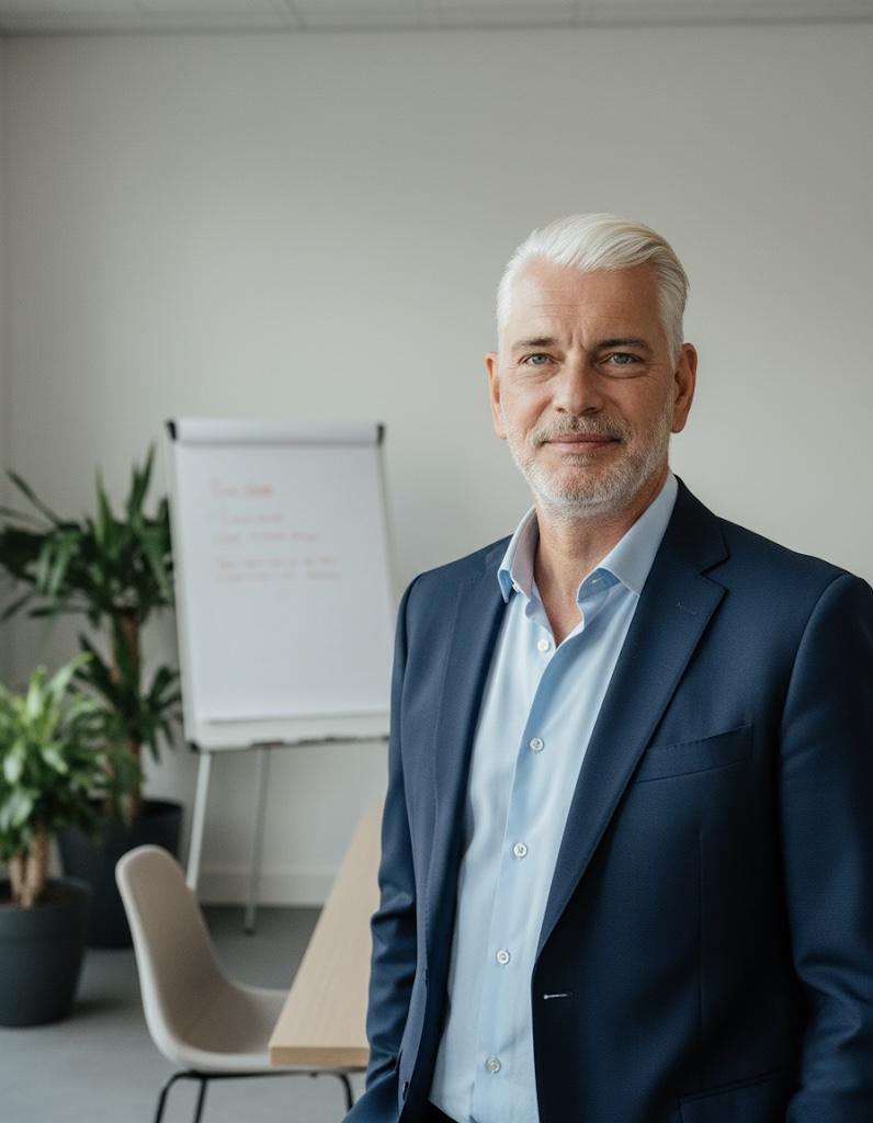 Heiko Meyer, Gründer von Coachingwerk Berlin und Entwickler von Decision-OS, im Beratungskontext vor einem Flipchart