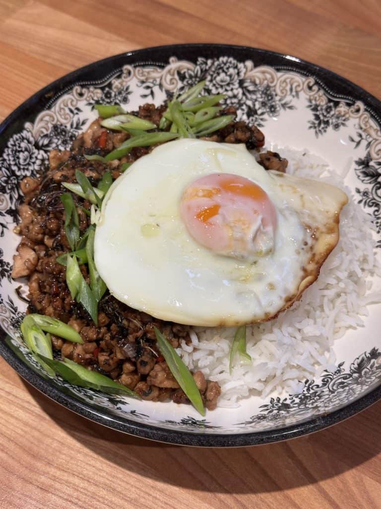 Pad kra pao Thai chicken holy basil stir fry