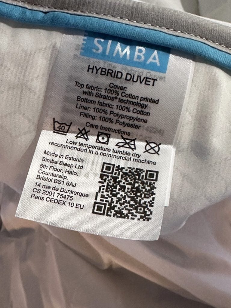 Simba Hybrid Duvet washing instructions
