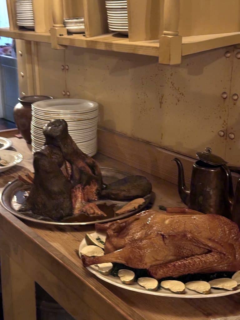 Replica dishes in the recreated Kitchen on SS Brittania 