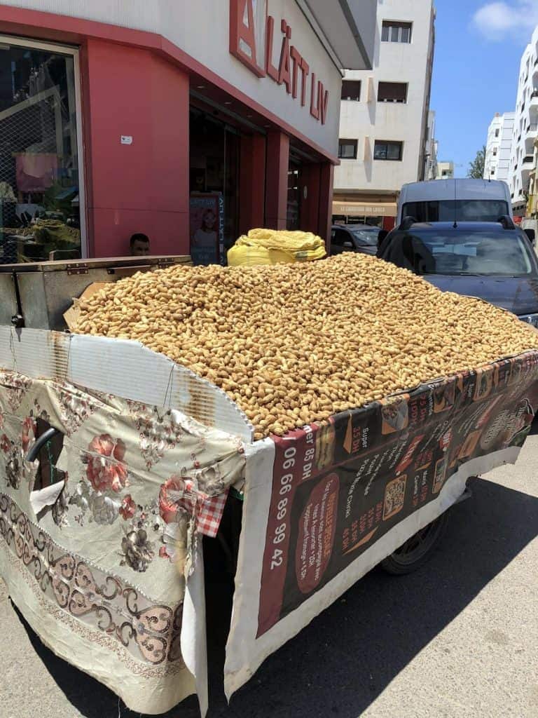 Moroccan street food stall with groundnuts 