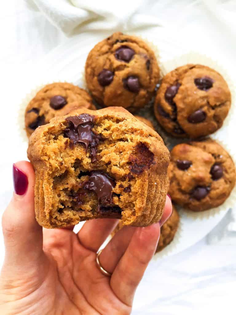 Salted Chocolate Chip Sweet Potato Muffins | Healthy + Delicious