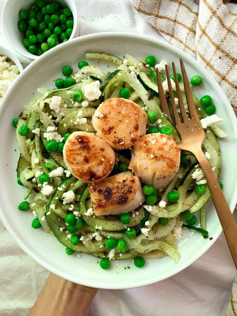 Garlic Lemon Seared Scallops with Pesto Zoodles