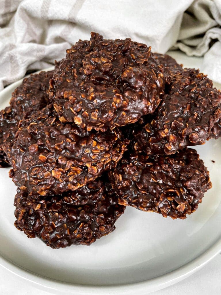 no bake nutella cookies stacked on a white plate