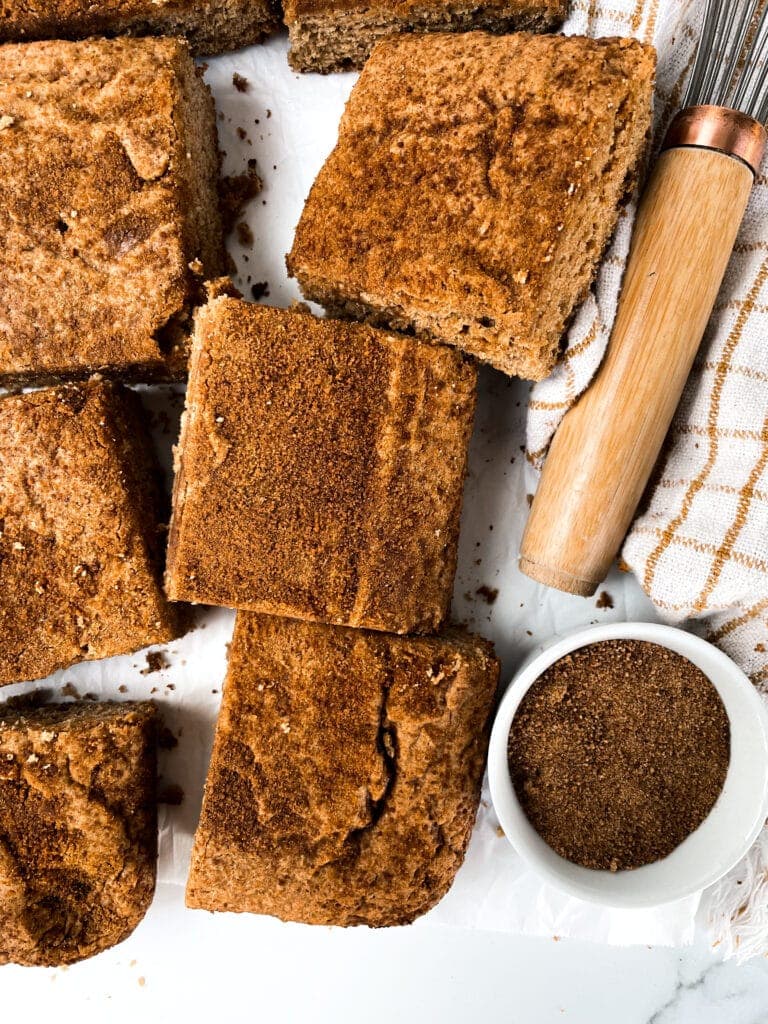 sliced snickerdoodle bars after baking