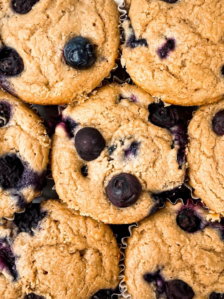 top view of a batch of blueberry muffins