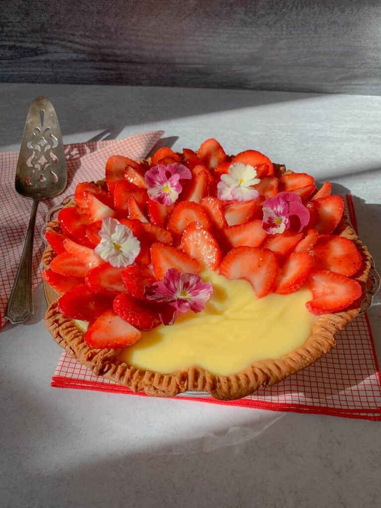 Summer Fruit Desserts - lemon and strawberry pie with lemon curd