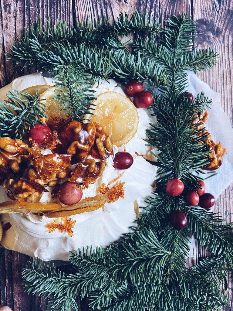 Pavlova With Caramelised Walnut And Sugared Citrus 1 pavlova
