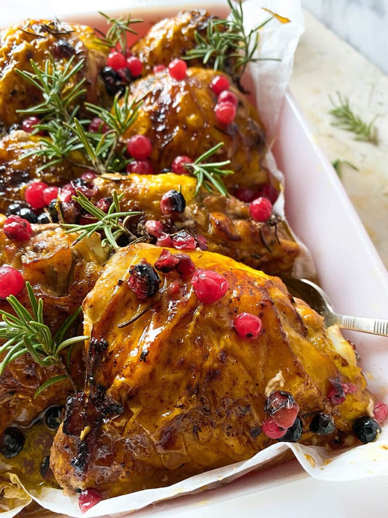 Cranberry Rosemary Chicken: The Delicious Christmas Feast 7 close up of cranberry rosemary chicken