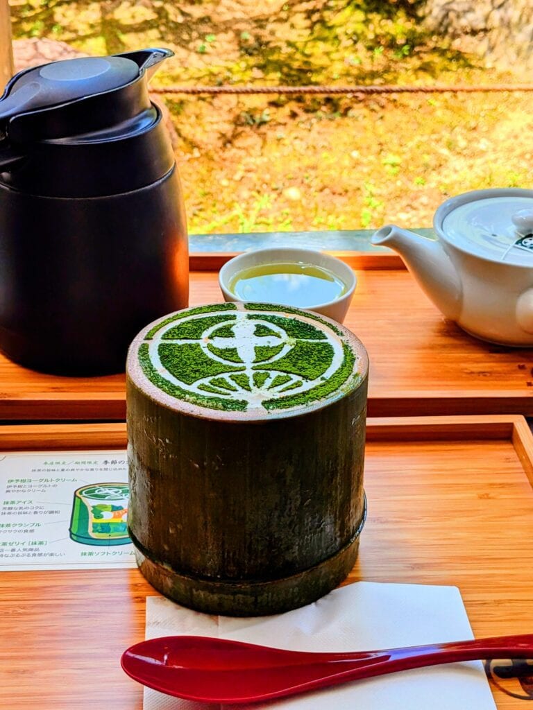 A luxurious Matcha Parfait from Nakamura Tokichi Honten, featuring rich green tea ice cream and jelly.