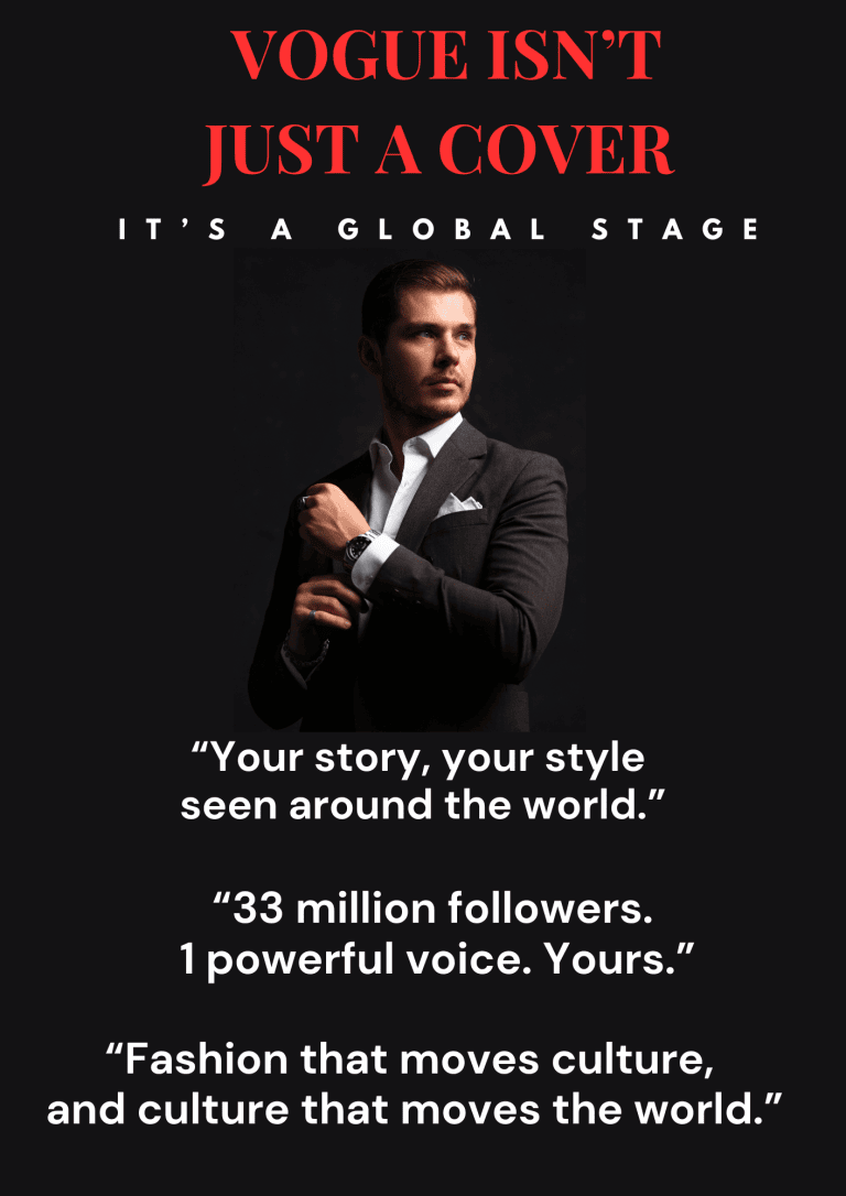 Menswear and luxury style editorial magazine cover placement example
