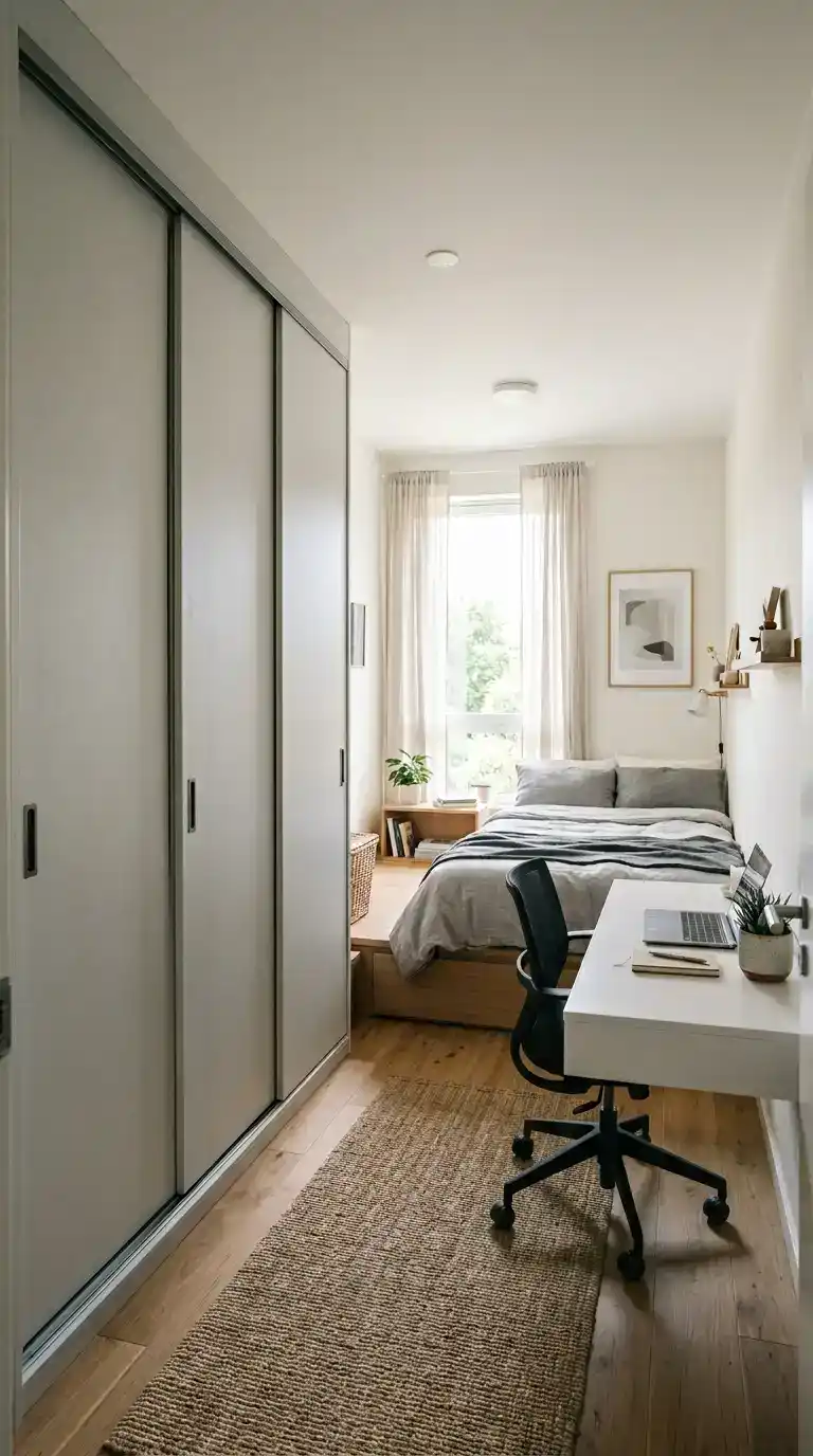 8 Sliding Wardrobe with Study Table Design Bedroom Modern Ideas
