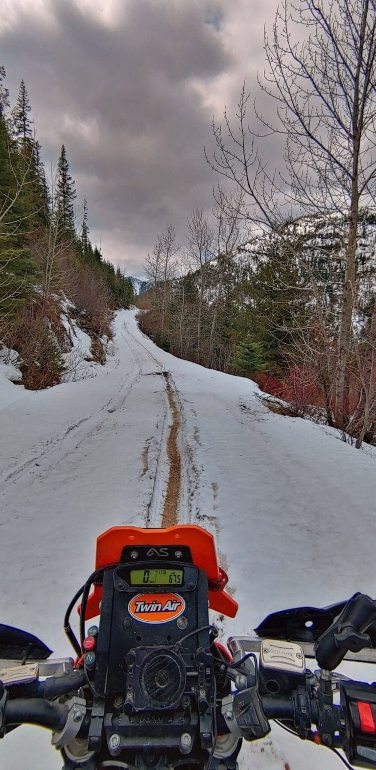 motorcycle on snowy road