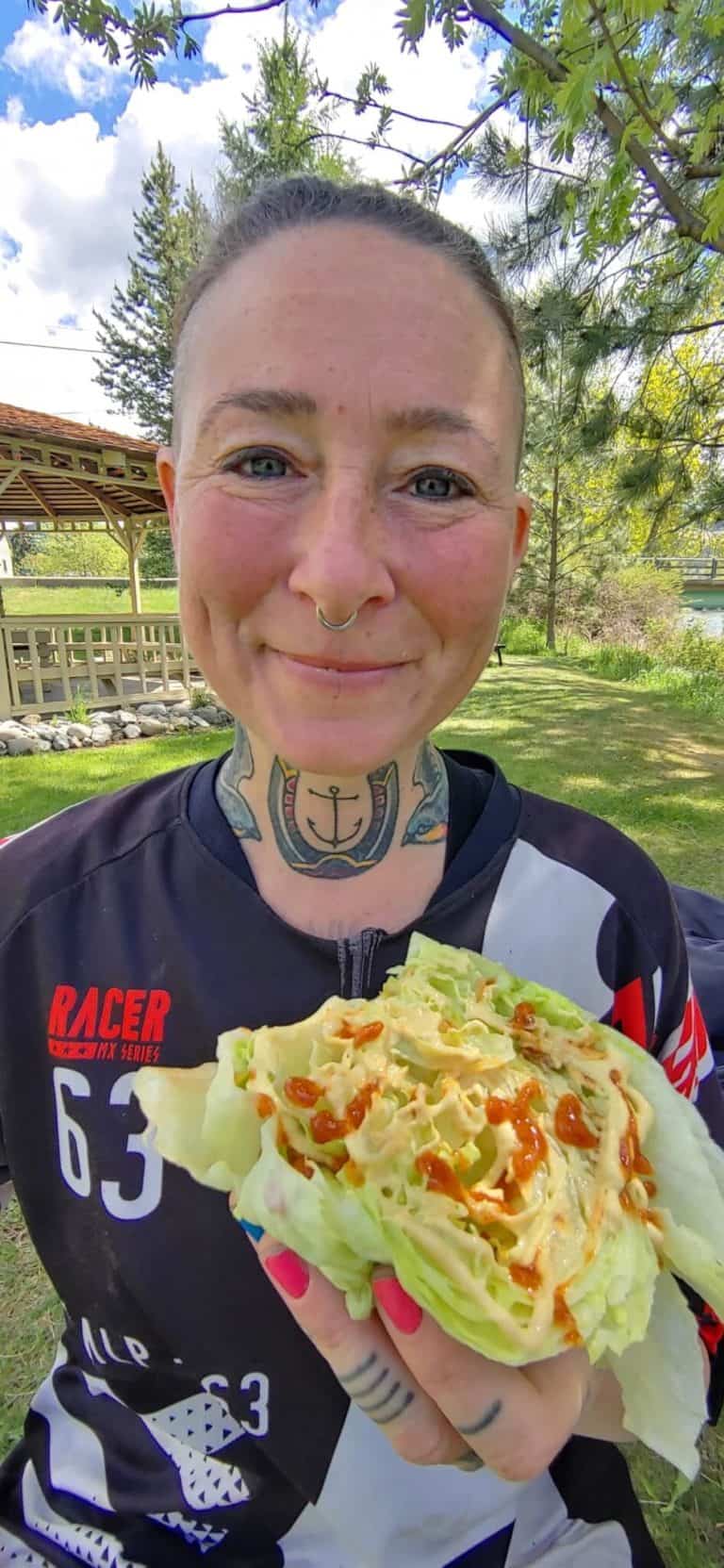 Vera @missvelocity eating a salad