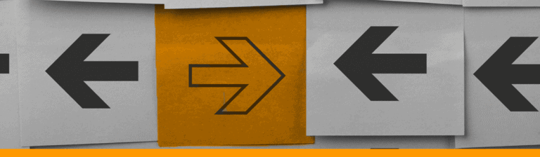 A banner of a bunch of arrows, one of them is orange