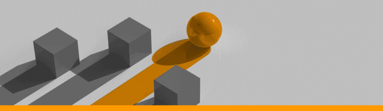 Three gray blocks racing an orange sphere which is in the lead