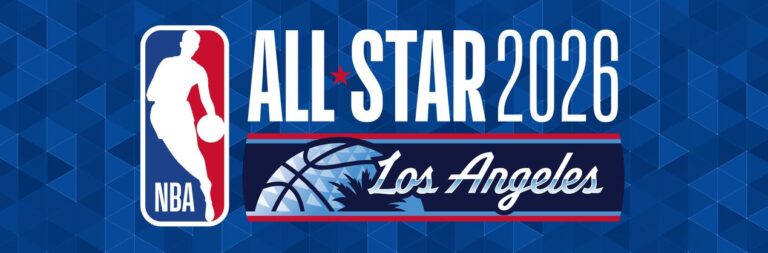 NBA All-Star 2026 Los Angeles logo with basketball and city skyline.