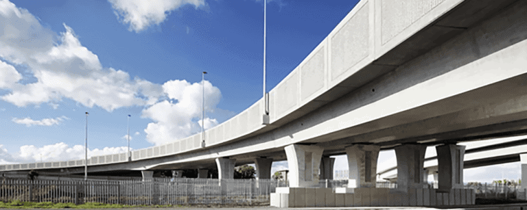 Elevated concrete highway overpass bridge