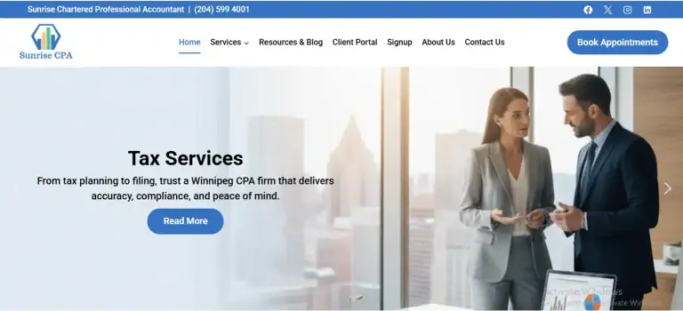 Sunrise CPA Website homepage