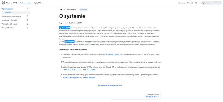 główna strona docs weaver wms