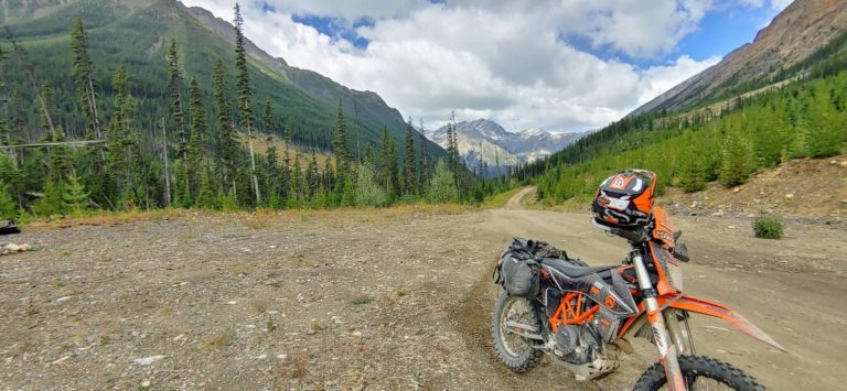motorcycles on the Farnham Glacier FSR