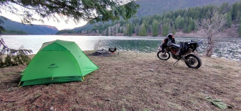 Motorcycle camping on the Kootenay river