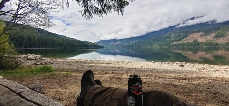 Motorcycle rider at Whatshan lake