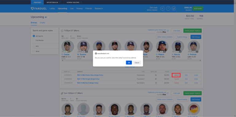 Step 4 : Cancel Bet on fanduel