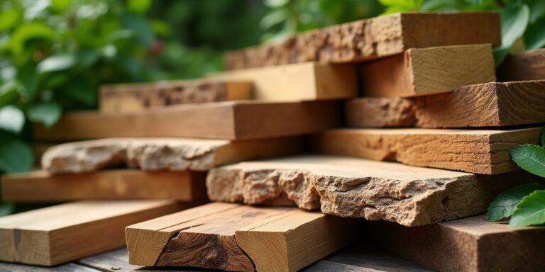 Verschiedene wetterfeste Holzarten in der Natur.