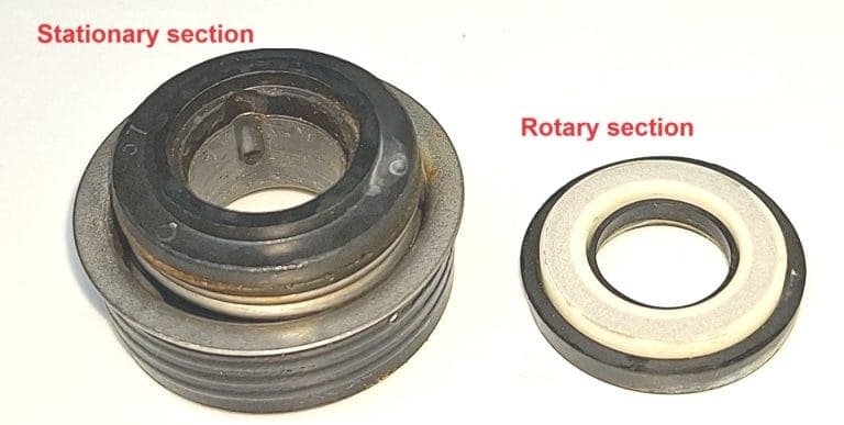 2 parts of a mechanical seal, the rotary and the stationary