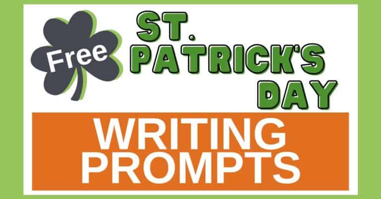 text St. Patrick's Day Writing Prompts on green background