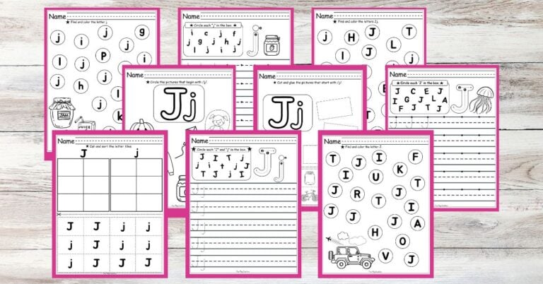 letter j worksheets on a wooden plank background