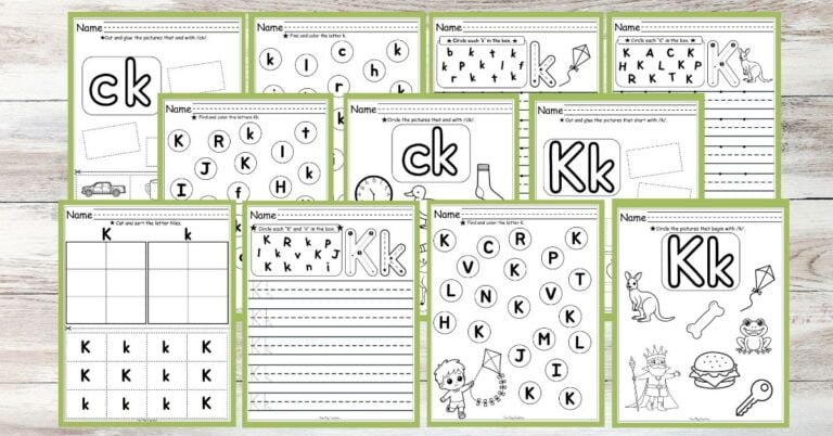 letter k worksheets on wooden plank background