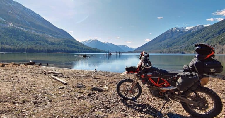 motorcycle in front of St Marys lake