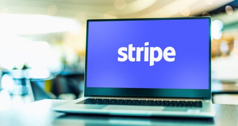 Laptop computer displaying logo of Stripe, an Irish-American financial services and software as a service (SaaS) company