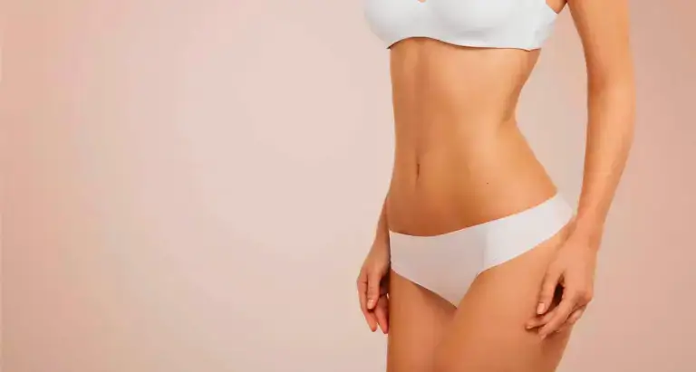 Woman's waist and abdomen in white underwear, Lipo 360