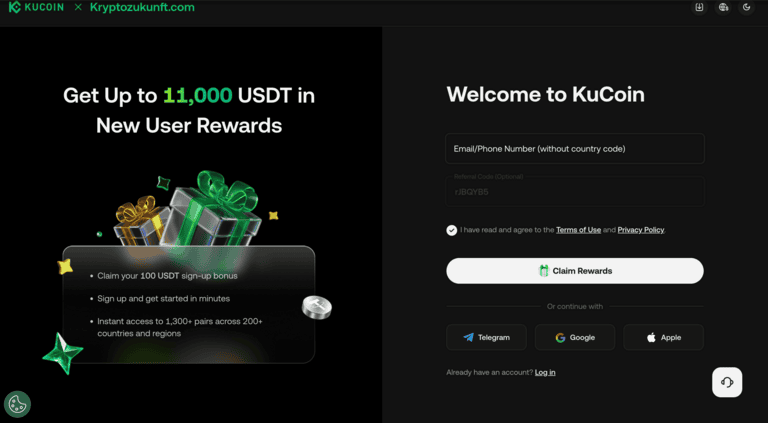 KuCoin Referralcode Bonuscode rJBQYB5 Screenshot Rewards und Bonus 20 Gebuehren sparen