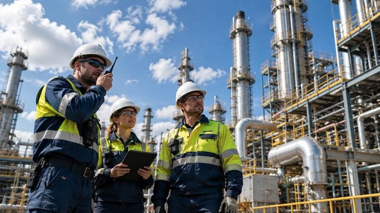 Oil and gas specialists at an industrial plant