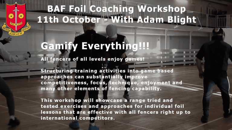 Foil Coaching Workshop with Adam Blight – Saturday 11th October