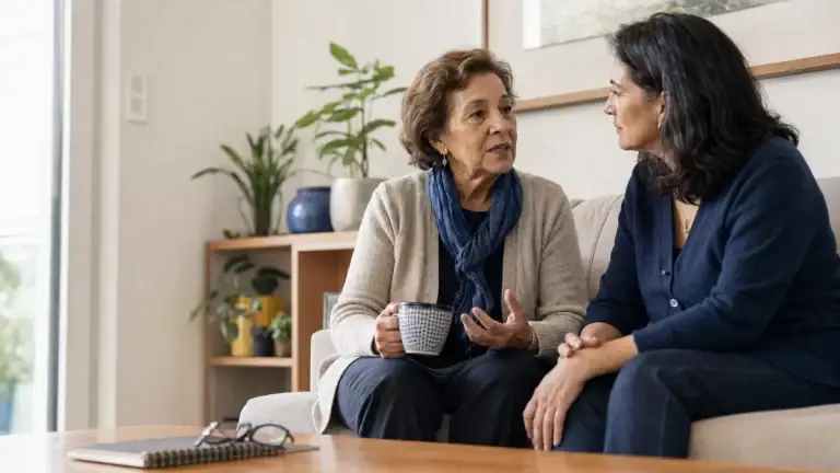 Persona mayor conversa con su familia sobre una evaluacion geriatrica