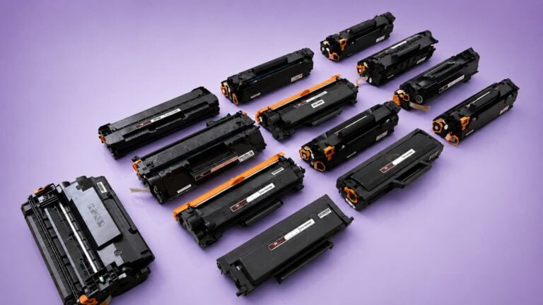 Print Legend compatible toner cartridges lined up, Madurai