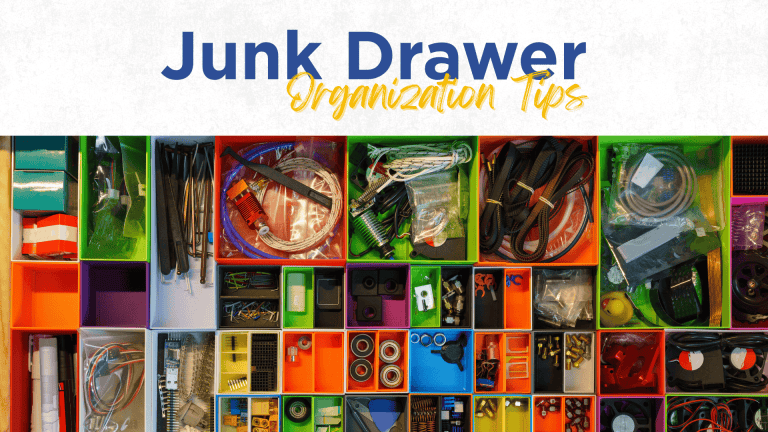 Color-coded plastic drawer organizer with various small hardware and electronic components, emphasizing organization and clutter reduction.