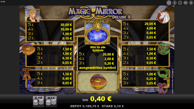 magic mirror deluxe paytable symbols screenshot video slot merkur